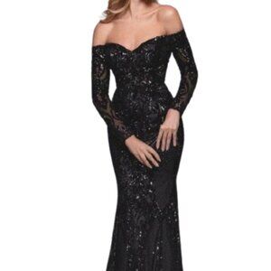 NWT Alyce Paris 27544 Sequined Formal Gown Black Size 12